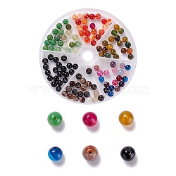 Natural Striped Agate/Banded Agate Beads, Dyed & Heated, Round, Mixed Color, 6mm, Hole: 1mm, 120pcs/box(G-NB0001-45B)