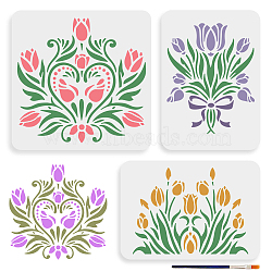 US 1 Set PET Hollow Out Drawing Painting Stencils, with 1Pc Art Paint Brushes, for DIY Scrapbook, Photo Album, Flower, Painting Stencils: 297~300x210~300mm, 3pcs/set(DIY-MA0002-97)
