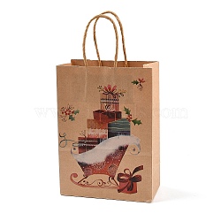 Christmas Theme Printed Kraft Paper Bags with Handles, Rectangle Gift Bags, Shopping Bags, Gift Box, 20.7x15x0.8cm(ABAG-M008-08D)
