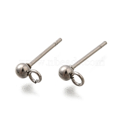 201 Stainless Steel Stud Earring Findings, with Loop and 304 Stainless Steel Pins, Round, Stainless Steel Color, 14x6x3mm, Hole: 1.6mm, Pin: 11x0.5mm(STAS-R156-01P-02)