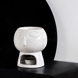 Porcelain Tealight Candle Holder, Aromatherapy Aroma Burner, Wax Melt Burners, for Home Bedroom Decoration, Mouth Shape, White, 7.5x9cm(PORC-PW0001-098A)