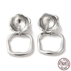 Rhodium Plated 925 Sterling Silver Stud Earring Findings, Irregular Square Dangle Earring, with S925 Stamp, for Half Drilled Beads, Real Platinum Plated, 20x13x5mm, Pin: 0.7mm(STER-M114-18P)