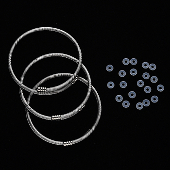 Adjustable 304 Stainless Steel Bangle Making, with Brass Cord Ends & Rubber O Rings, Stainless Steel Color, 3mm, Inner Diameter: 2-1/4 inch(5.6cm), about Bangle 10pcs, Rubber O Rings: 20pcs