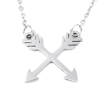 201 Stainless Steel Pendant Necklaces, with Cable Chains and Lobster Claw Clasps, Arrows, Stainless Steel Color, 17.12 inch(43.5cm), 2mm