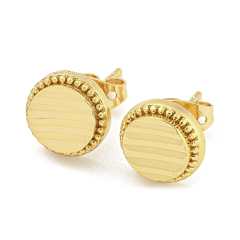 Brass Ear Studs, Flat Round, Real 18K Gold Plated, 10mm