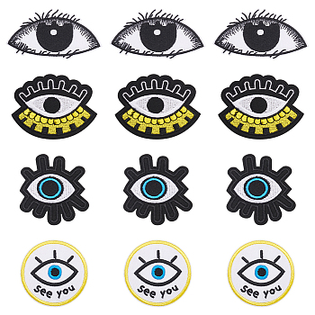 20Pcs 4 Styles Evil Eye Cotton Embroidery Iron on Clothing Patches, Costume Accessories, Appliques, Mixed Color, 48~65x63.5~88x1.2~1.5mm, 5pcs/style