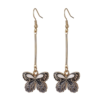 Alloy Enamel Butterfly Dangle Earrings, Gray, 67x22mm