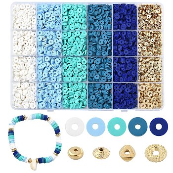 DIY Disc Polymer Clay & CCB Plastic Beads Jewelry Making Findings Kits, Mixed Shapes, Blue, 6~8x6~8x0.5~3mm, Hole: 1.4~2mm