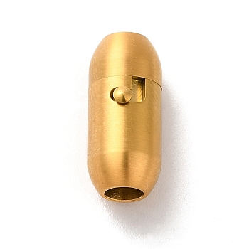 Ion Plating(IP) 304 Stainless Steel Locking Tube Magnetic Clasps, Oval, Matte Gold Color, 17.5x8.5x8mm, Hole: 4mm
