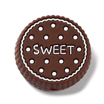 Biscuits with Word Sweet Food Grade Silicone Focal Beads, Chewing Beads For Teethers, DIY Nursing Necklaces Making, Coconut Brown, 26.5x9mm, Hole: 3mm