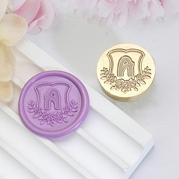 Golden Tone Round Wax Seal Brass Stamp Heads, for Wax Seal Stamp, Flower with Letter Pattern, Letter A, 20x14mm, Inner Diameter: 7mm