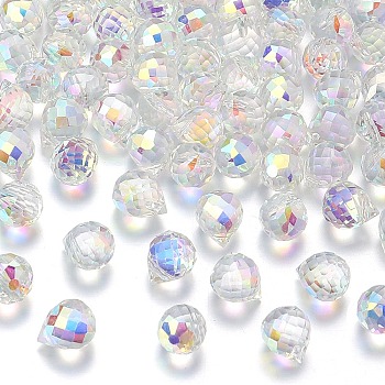 Transparent Glass Charms, Teardrop, Faceted, AB Color Plated, Clear AB, 10.5x8mm, Hole: 1.2mm