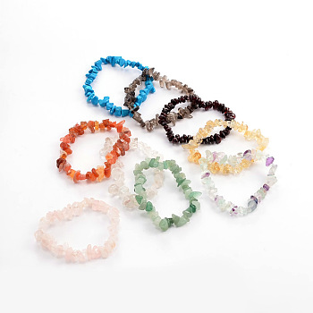 Chips Natural & Synthetic Gemstone Beaded Stretch Bracelets, 1-3/4 inch(4.5cm)