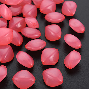 Imitation Jelly Acrylic Beads, Rhombus, Hot Pink, 17x14.5x9.5mm, Hole: 1.6mm, about 500pcs/500g