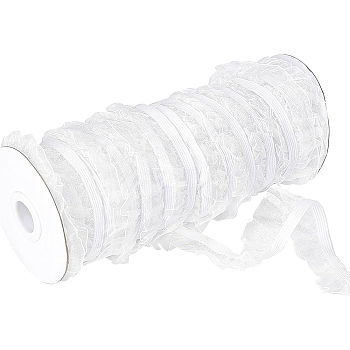 Chinlon Organza Elastic Lace Ribbon, Single Ruffle Organza Trim, for Clothes Sewing Embellishment, White, 25x0.6mm