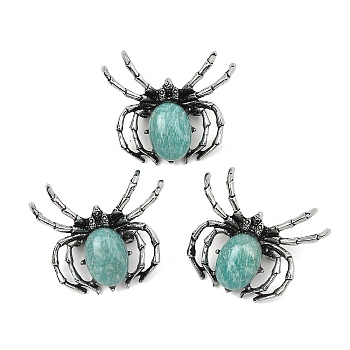 Alloy Natural Amazonite Lapel Pin Brooches, Spider, Antique Silver, 35.5x42.5mm