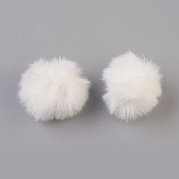 Handmade Faux Rabbit Fur Pom Pom Ball Covered Pendants, Fuzzy Bunny Hair Balls, with Elastic Fiber, White, 50~60mm, Hole: 4x5mm