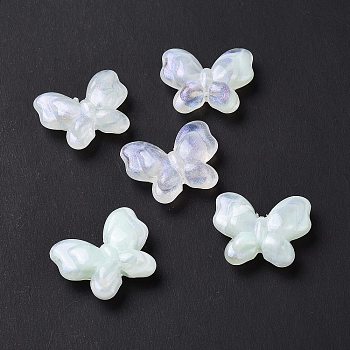 Opaque Acrylic Beads, Glitter Beads, Butterfly, Honeydew, 17x20x5.5mm, Hole: 1.6mm, about 415pcs/500g