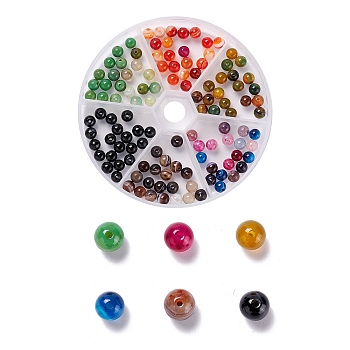Natural Striped Agate/Banded Agate Beads, Dyed & Heated, Round, Mixed Color, 6mm, Hole: 1mm, 120pcs/box