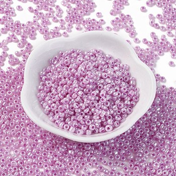 (Repacking Service Available) Glass Seed Beads, Ceylon, Round, Medium Orchid, 8/0, 3mm, Hole: 1mm, about 12g/bag
