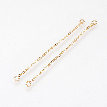 Brass Chain Links connectors, Nickel Free, Real 18K Gold Plated, 55x3x1mm, Hole: 1.5mm