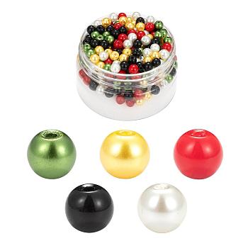 300Pcs 5 Colors Christmas Theme Baking Painted Glass Pearl Round Beads, Mixed Color, 6~7mm, Hole: 1mm, 5 colors, 60pcs/color
