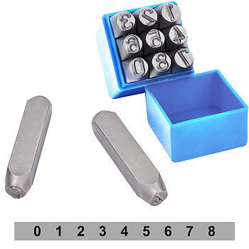 Steel Stamps, Including Number 0~9, Stainless Steel Color, 73x15x15mm