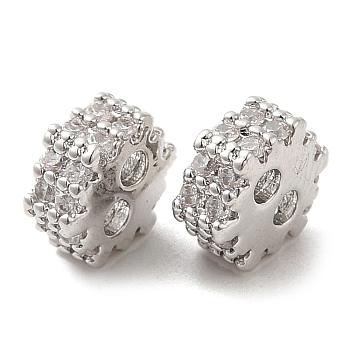 Brass Micro Pave Clear Cubic Zirconia Slide Charms, Gear, Platinum, 6.5x7.5x3mm, Hole: 1.6mm