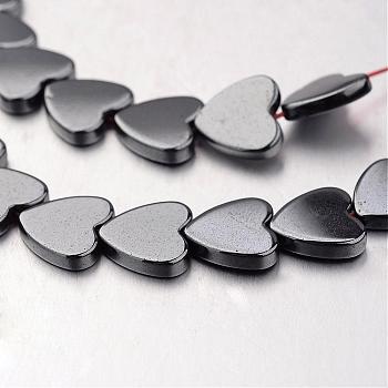 Non-magnetic Synthetic Hematite Bead Strands, Heart, Original Color, 10x10x2mm, Hole: 1mm, about 47pcs/strand, 15.7 inch