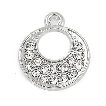 Alloy Micro Pave Rhinestone Pendants, Flat Round, Platinum, 18x15x2mm, Hole: 1.6mm