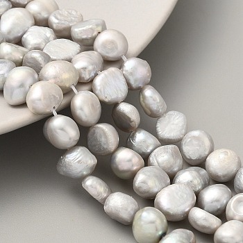 Dyed Natural Cultured Freshwater Pearl Beads Strands, Two Sides Polished, Light Grey, 8~9mm, Hole: 0.5mm, about 23pcs/strand, 6.89''(17.5cm)