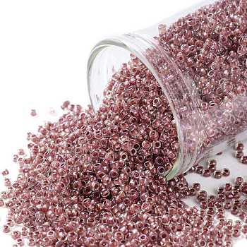 TOHO Round Seed Beads, Japanese Seed Beads, (186) Inside Color Luster Crystal/Terra Cotta Lined, 15/0, 1.5mm, Hole: 0.7mm, about 3000pcs/bottle, 10g/bottle