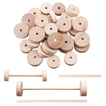 Birchwood Wheel and Birchwood Sticks, DIY Accessories, Flat Round & Column, BurlyWood, 28x10mm, Hole: 5mm, 64pcs/set