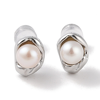 Sterling Silver Stud Earrings, with Natural Pearl, Jewely for Women, Oval, 10x7mm