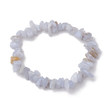 Natural Blue Lace Agate Chip Beaded Stretch Bracelets, Inner Diameter: 2~2-1/8 inch(5.2~5.5cm)