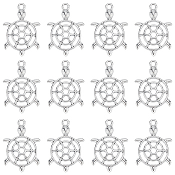 80Pcs Tibetan Style Zinc Alloy Pendants, Hollow, Sea Turtle, Antique Silver, 25.5x18x3.6mm, Hole: 1.8mm