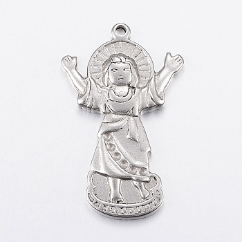 304 Stainless Steel Pendant Rhinestone Settings, Jesus, For Easter, Stainless Steel Color, 40x25x3.5mm, Hole: 2mm, Fit for 1.5mm Rhinestone