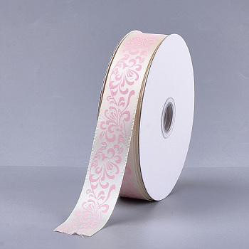 Single Face Satin Ribbon, Polyester Ribbon, Flower Pattern, Misty Rose, 1 inch(25mm), about 50yards/roll(45.72m/roll)