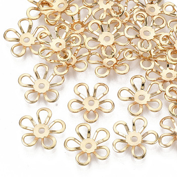 Brass Bead Caps, Nickel Free, 5-Petal, Flower, Real 18K Gold Plated, 12x12.5x2mm, Hole: 1.5mm