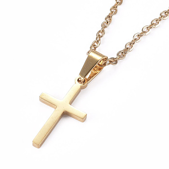 304 Stainless Steel Pendant Necklaces, with Cable Chains and Lobster Claw Clasps, Cross, Golden, 17.71 inch(45cm)