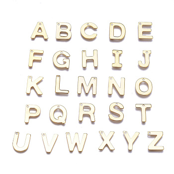 304 Stainless Steel Charms, Alphabet, Golden, Letter A~Z, 11x6~12x0.8mm, Hole: 1mm, 26pcs/set