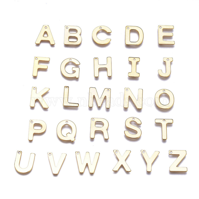 304 Stainless Steel Charms, Alphabet, Golden, Letter A~Z, 11x6~12x0.8mm ...