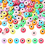 140Pcs 7 Colors Opaque Printed Acrylic Beads, Flat Round with Eye Pattern, Mixed Color, 10x5mm, Hole: 1.8mm, 20pcs/color(OACR-TA0003-31)