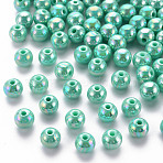 Opaque Acrylic Beads, AB Color Plated, Round, Light Sea Green, 8x7mm, Hole: 2mm(X-MACR-S370-D8mm-S035)