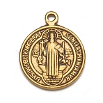 Tibetan Style Alloy Pendants, Saint Benedict Medal, Cadmium Free & Lead Free, Flat Round, Antique Golden, Size: about 21mm long, 18mm wide, 2mm thick, hole: 1mm(TIBEB-A9489-AG-LF)