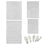 4Pcs 4 Styles Silicone Molds, Lace Carved Mold, For DIY Resin Jewelry Making and Nail Art Design, Rectangle, Clear, 57~116x62~80x4~7.5mm, 1pc/style(MRMJ-HY0001-43)