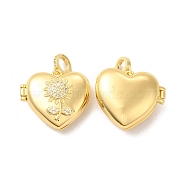 Eco-Friendly Rack Plating Brass Micro Pave Clear Cubic Zirconia Locket Pendants, Long-Lasting Plated, Lead Free & Cadmium Free, Heart with Sunflower, Real 18K Gold Plated, 22x24.5x11mm, Hole: 2mm, Inner Diameter: 16.5x13mm(KK-F850-03G)