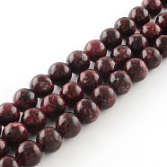 Dyed Natural Sesame Jasper Round Beads Strands, Dark Red, 8mm, Hole: 1mm, about 48pcs/strand, 14.9 inch(X-G-R342-8mm-11)