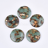 Assembled Natural Bronzite and Synthetic Aqua Terra Jasper Pendants, Flat Round, Pale Turquoise, 40x7mm, Hole: 1.4mm(G-S329-060)