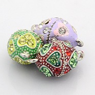 Platinum Plated Oval Alloy Enamel Magnetic Clasps with Loops, with Grade A Rhinestone, Mixed Color, 23x14mm, Hole: 2mm(ENAM-P104-M)